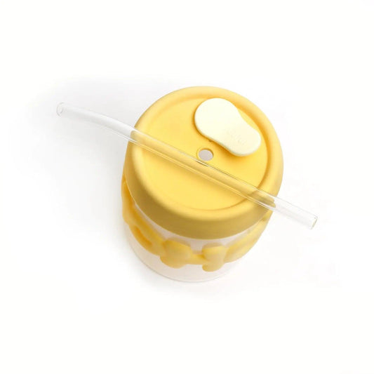 HOHO Glass Mug with Lid & Straw