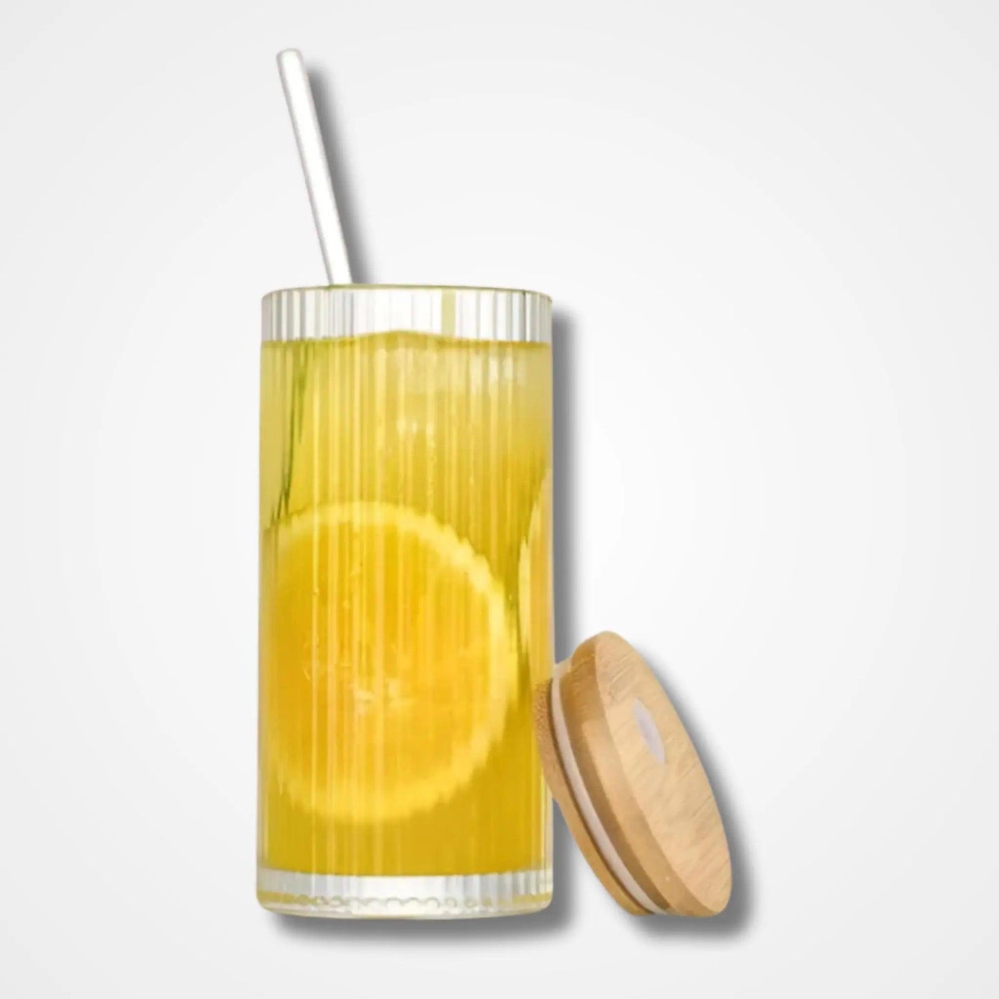 Ribbed glass tumbler with wooden lid