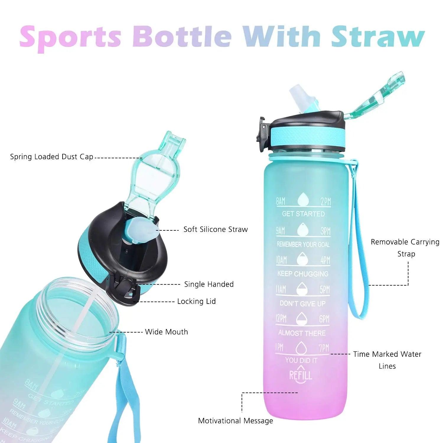 1 Litre Motivational Time Marker Gym Bottle - osbshop.pk
