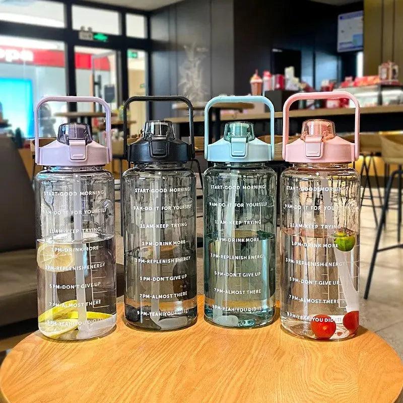 2 Litre Transparent Water Bottle Motivational Time Maker - osbshop.pk
