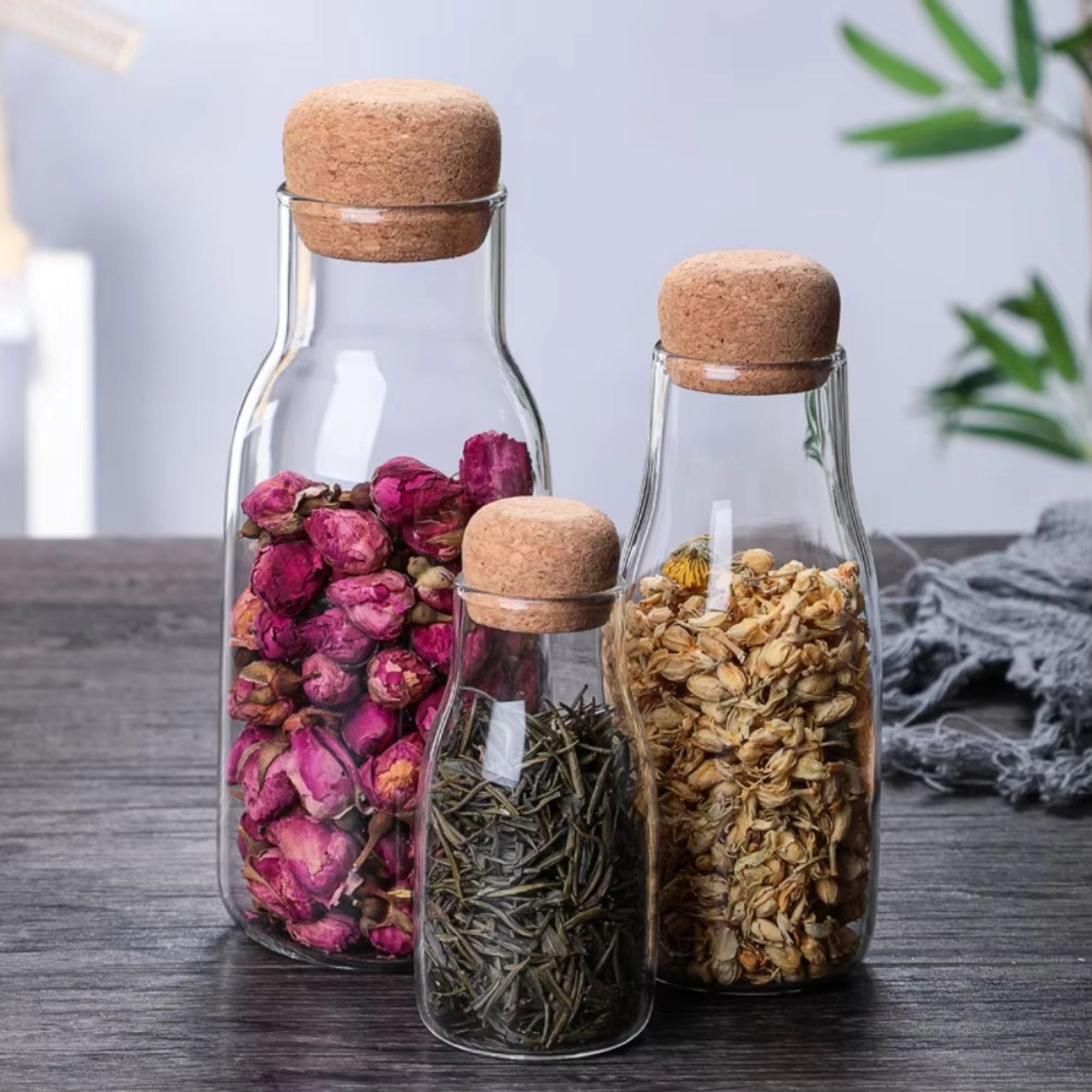 Clear Glass Storage Jar With Cork Lid osbshop.pk