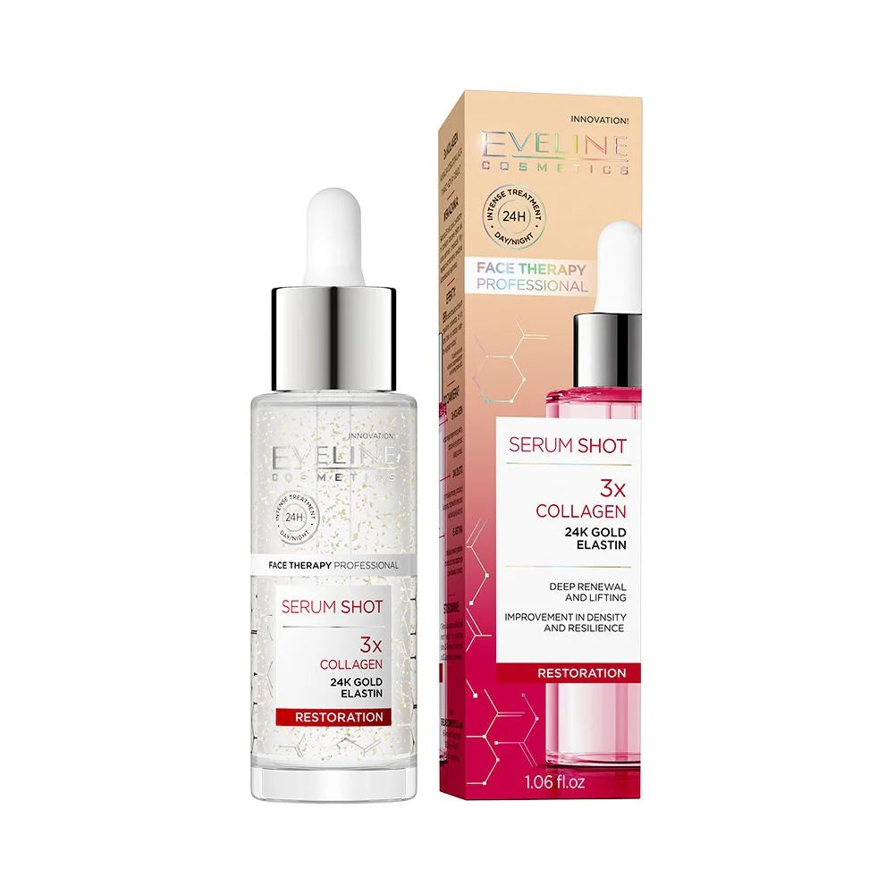 Eveline 3x Collagen 24K Gold Elastin Serum Shot, 30ml osbshop.pk