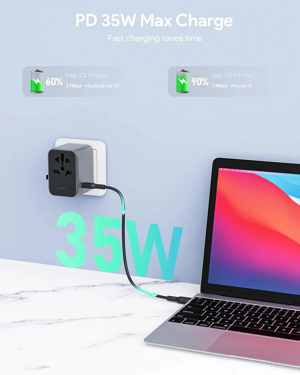 Aukey Travel Mate 35w Universal Travel Adapter - osbshop.pk