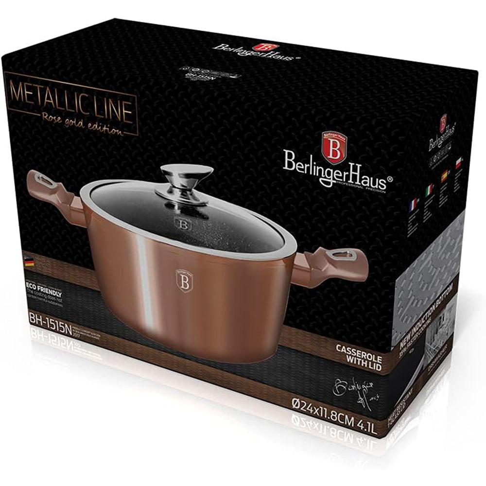 Belinger Hause Casserole With Glass Lid (4.1L) Rose Gold osbshop.pk