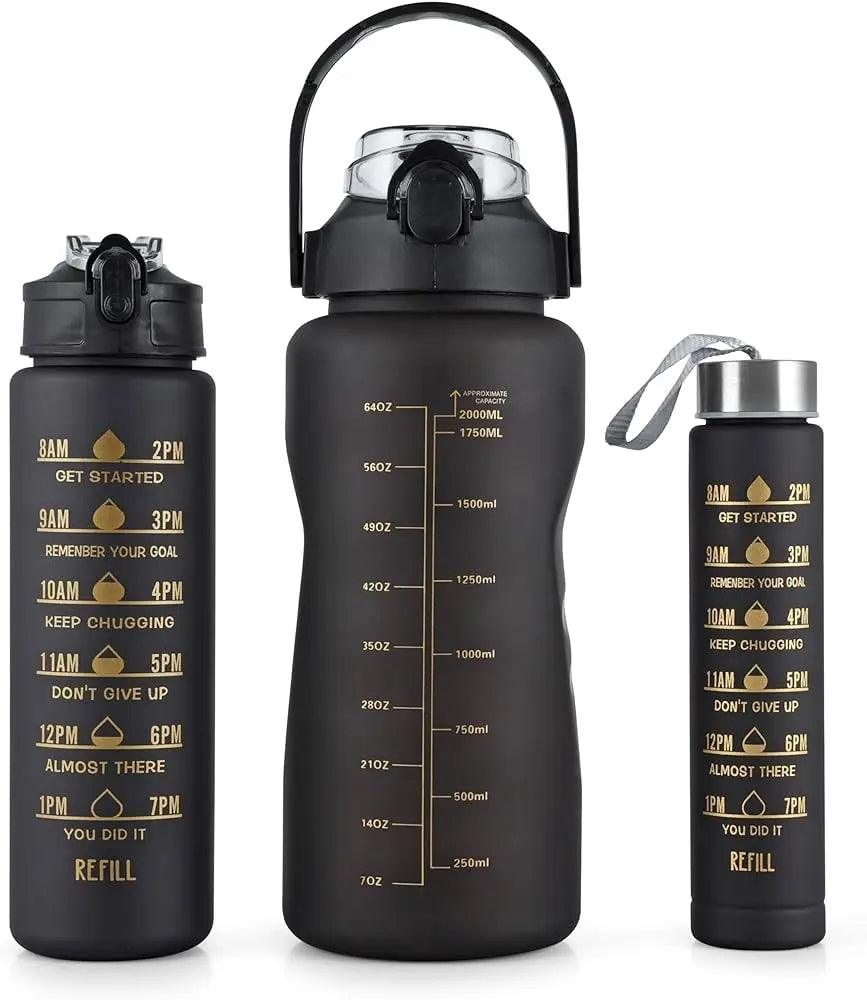 Black Set of 3 Motivational Bottle - osbshop.pk