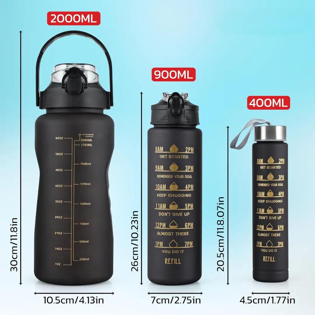 Black Set of 3 Motivational Bottle - osbshop.pk