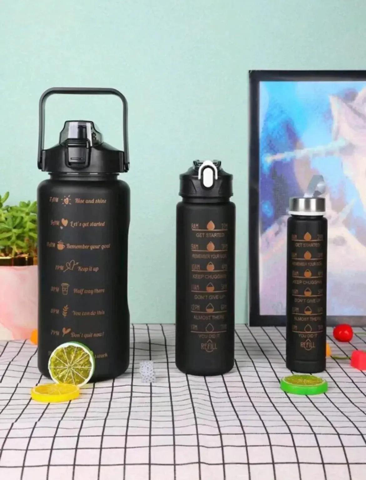 Black Set of 3 Motivational Bottle - osbshop.pk