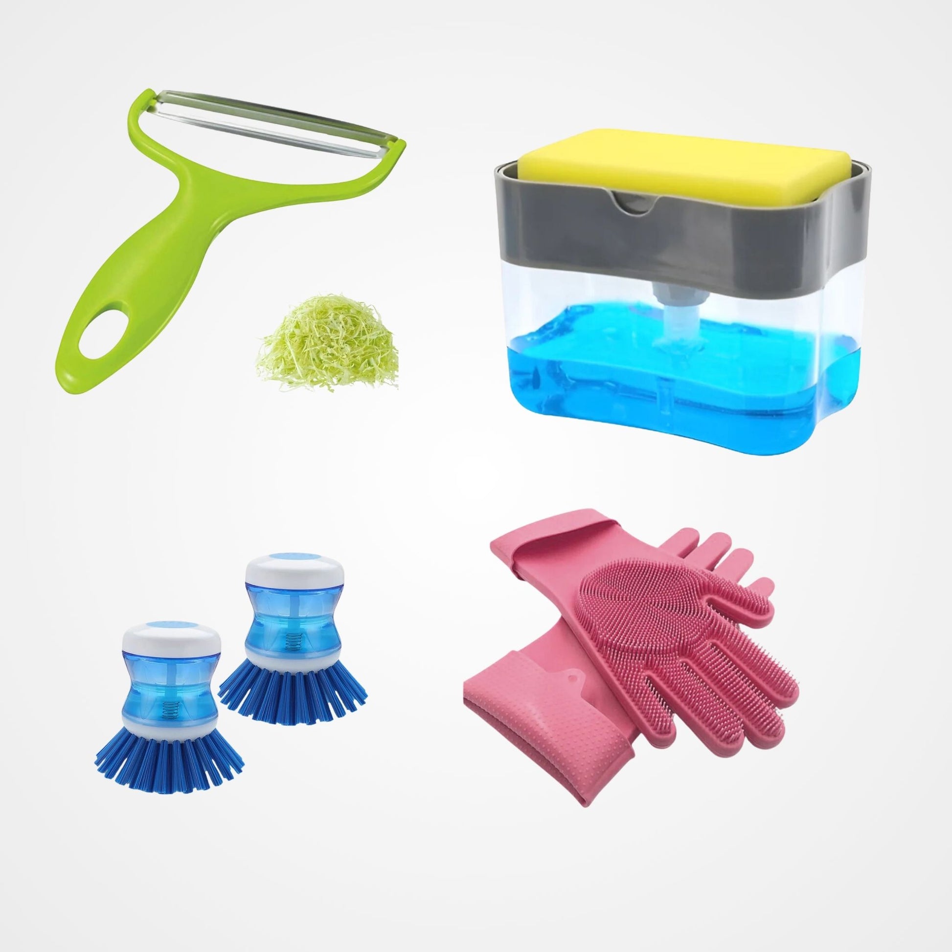 Deal 04 Cabbage Slicer, Palm Brush, Silicone Gloves, Soap Dispenser osbshop.pk