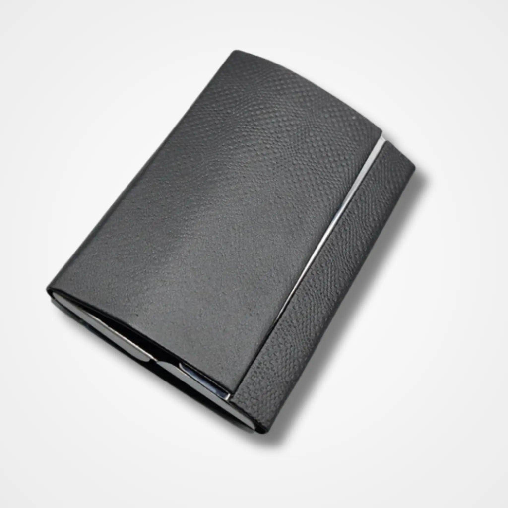 Double Side Black Leather Steel Card Holder - osbshop.pk