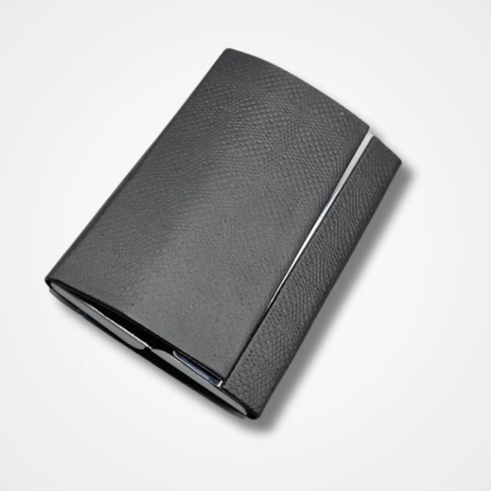 Double Side Black Leather Steel Card Holder - osbshop.pk