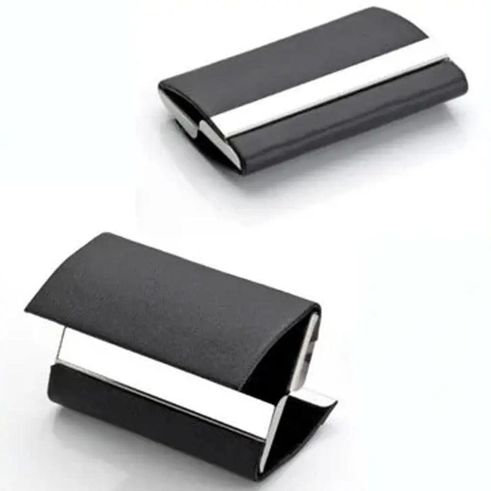 Double Side Black Leather Steel Card Holder - osbshop.pk