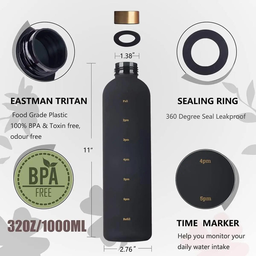 Frosted 1 Litre Motivational Bottle with Golden cap Premium - osbshop.pk