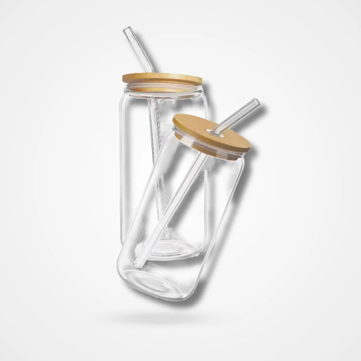 Glass Can Mug with Straw with Wooden Cap - osbshop.pk