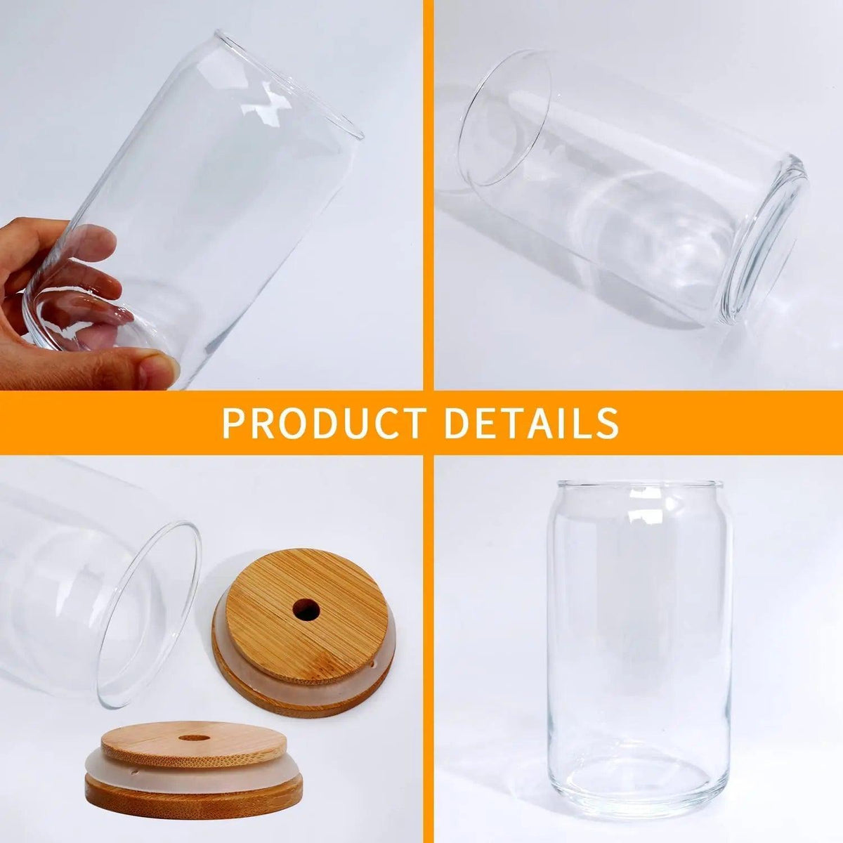 Glass Can Mug with Straw with Wooden Cap - osbshop.pk