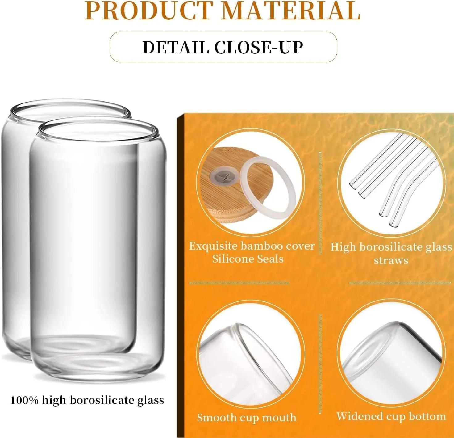 Glass Can Mug with Straw with Wooden Cap - osbshop.pk