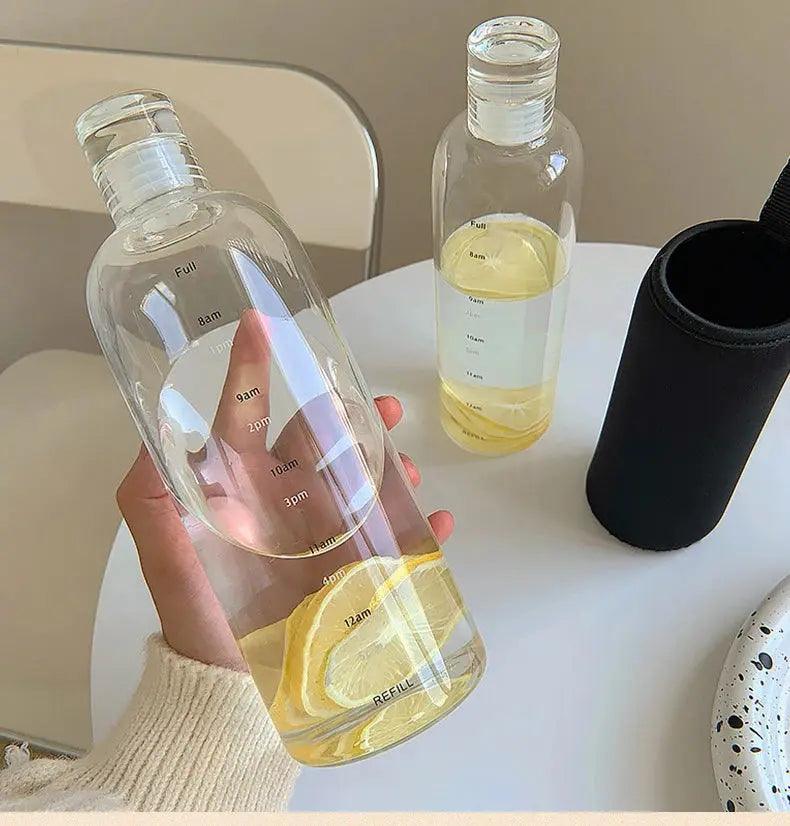 Glass Water Bottle With Time Marker - osbshop.pk