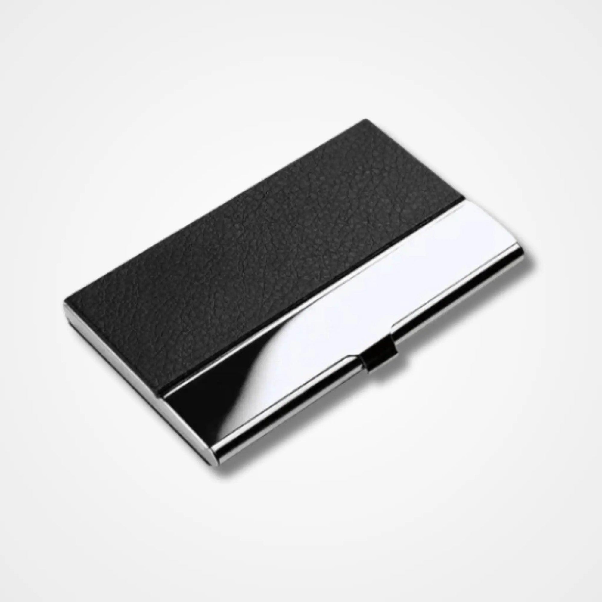 Grain Black Leather Steel Card Holder - osbshop.pk