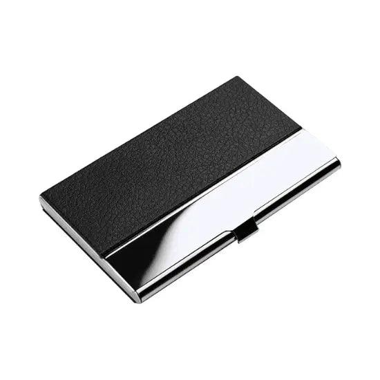 Grain Black Leather Steel Card Holder - osbshop.pk