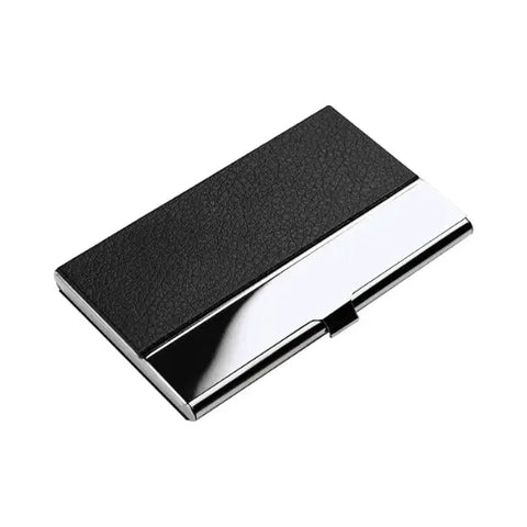 Grain Black Leather Steel Card Holder One Stop Bazar