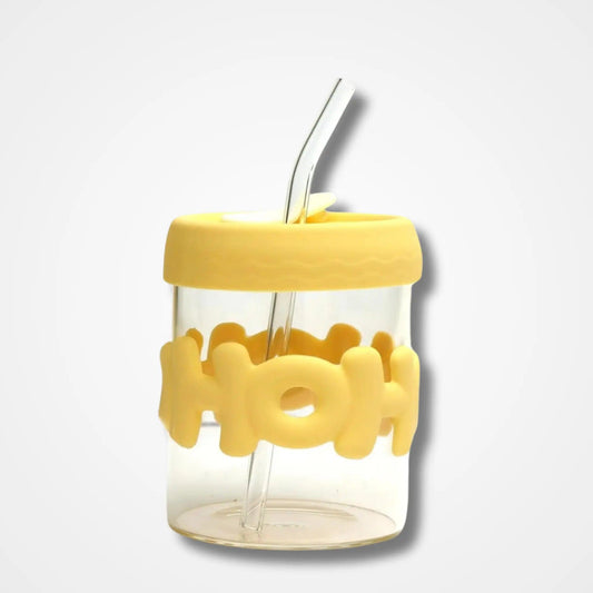 HOHO Glass Mug with Lid & Straw