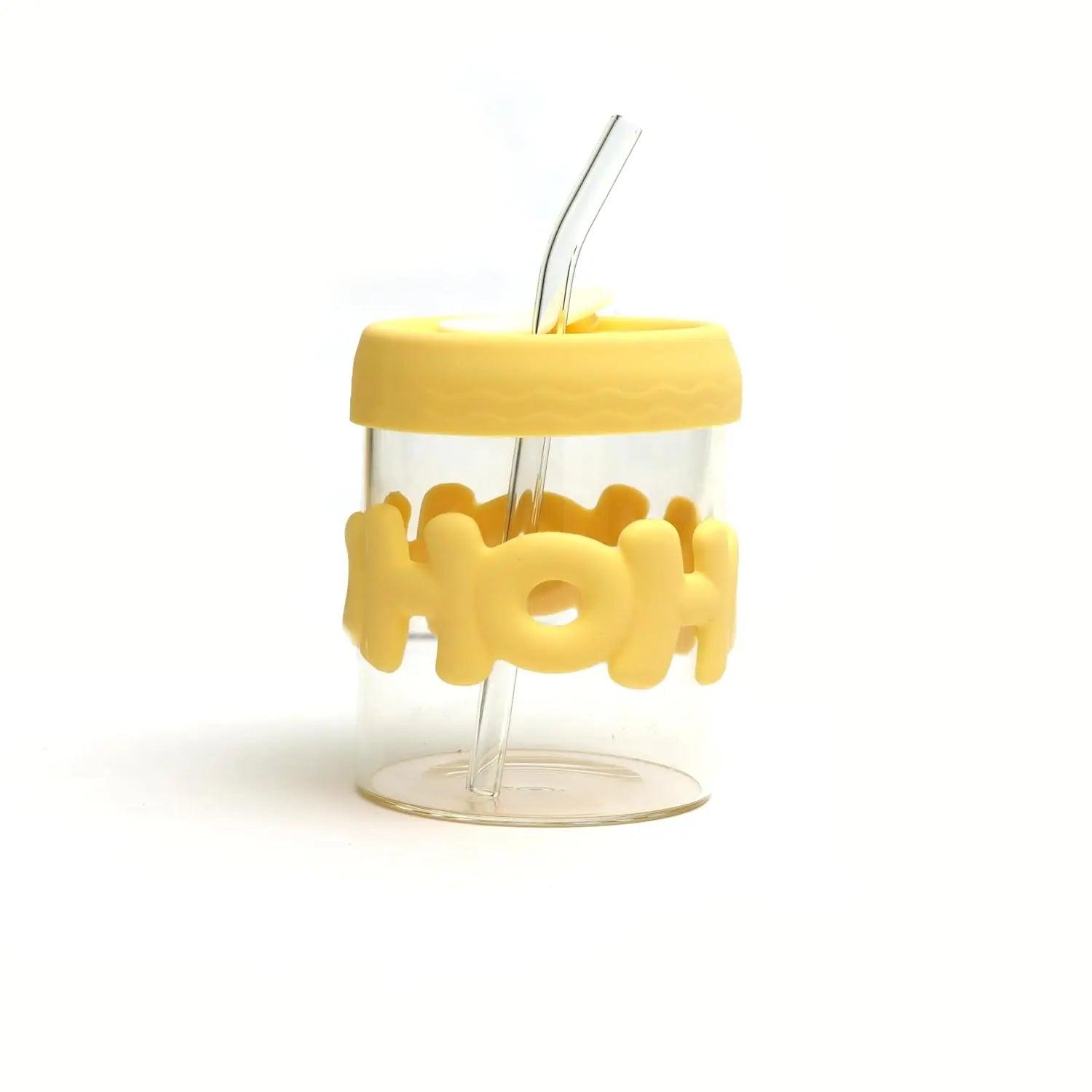 HOHO Glass Mug with Lid & Straw - osbshop.pk