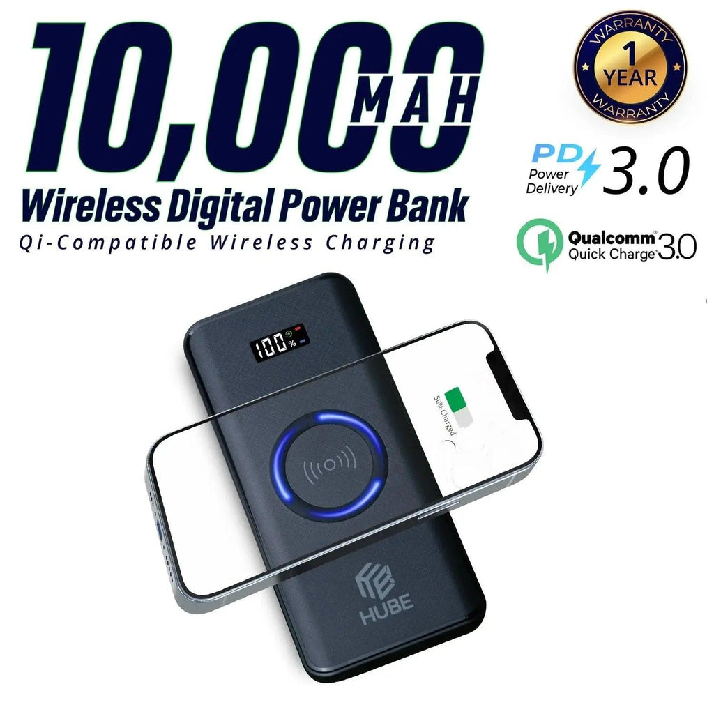 Hube Wireless 10,000 MAh Fast Charging Power Bank - osbshop.pk