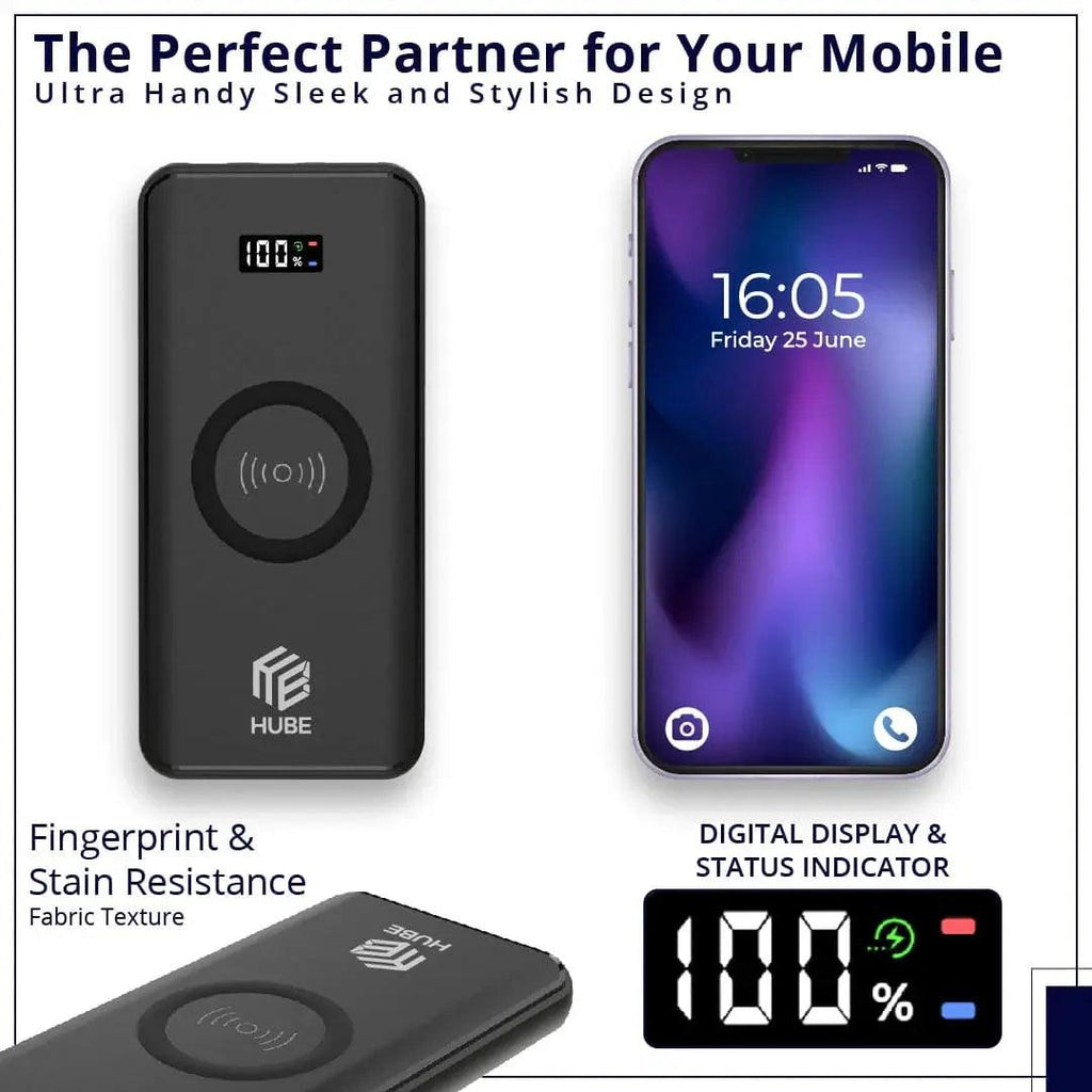 Hube Wireless 10,000 MAh Fast Charging Power Bank - osbshop.pk