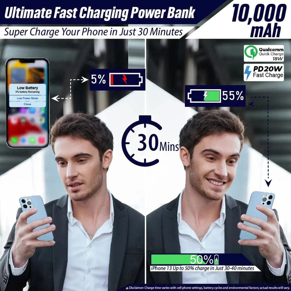 Hube Wireless 10,000 MAh Fast Charging Power Bank - osbshop.pk