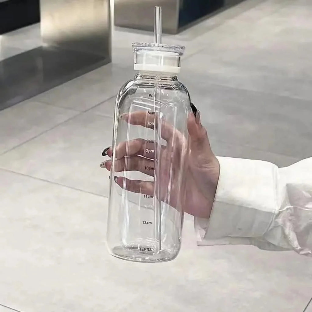 Transparent Glass Bottle with Straw osbshop.pk