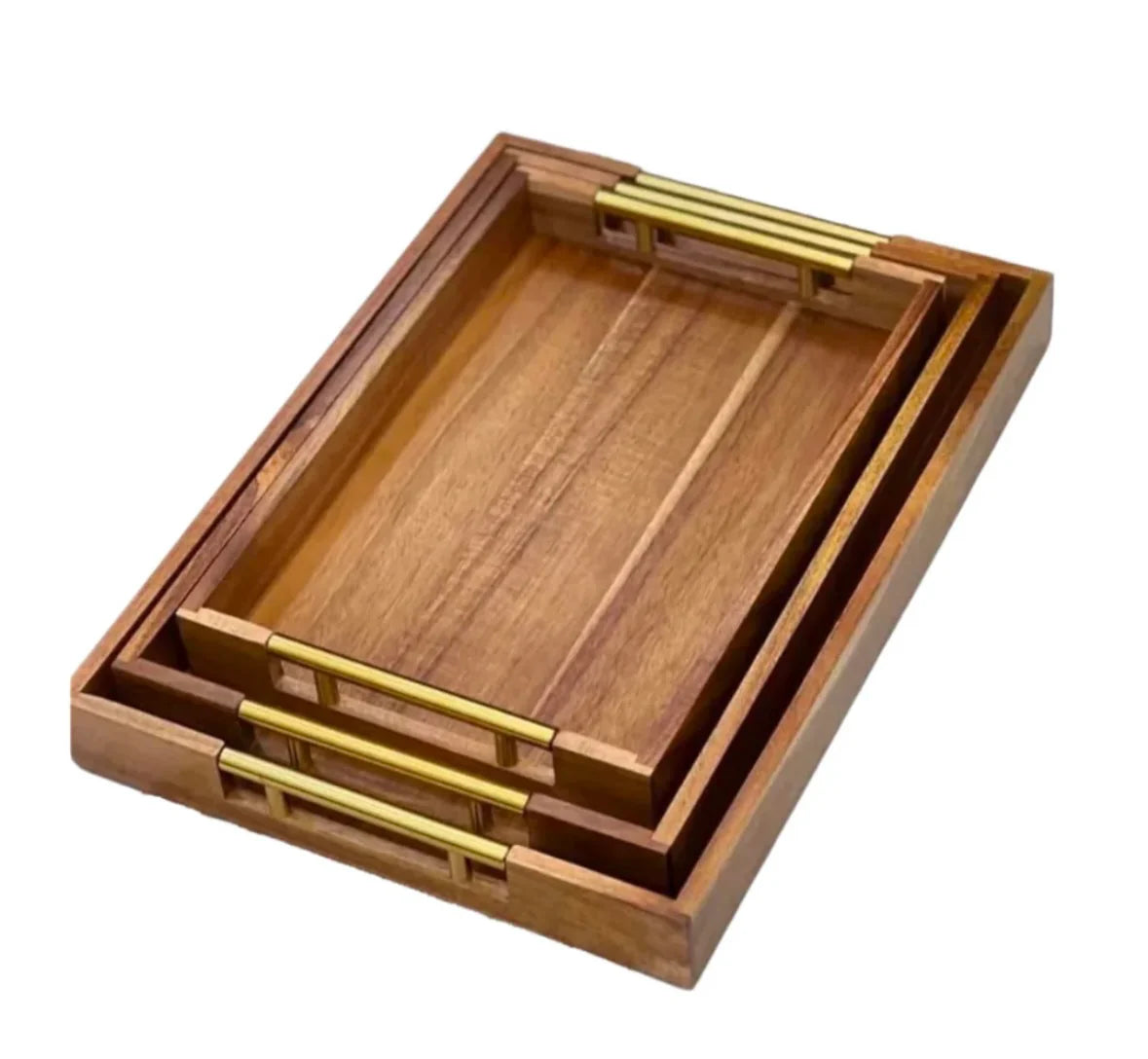 Wooden Bamboo Tray With Golden Handles osbshop.pk