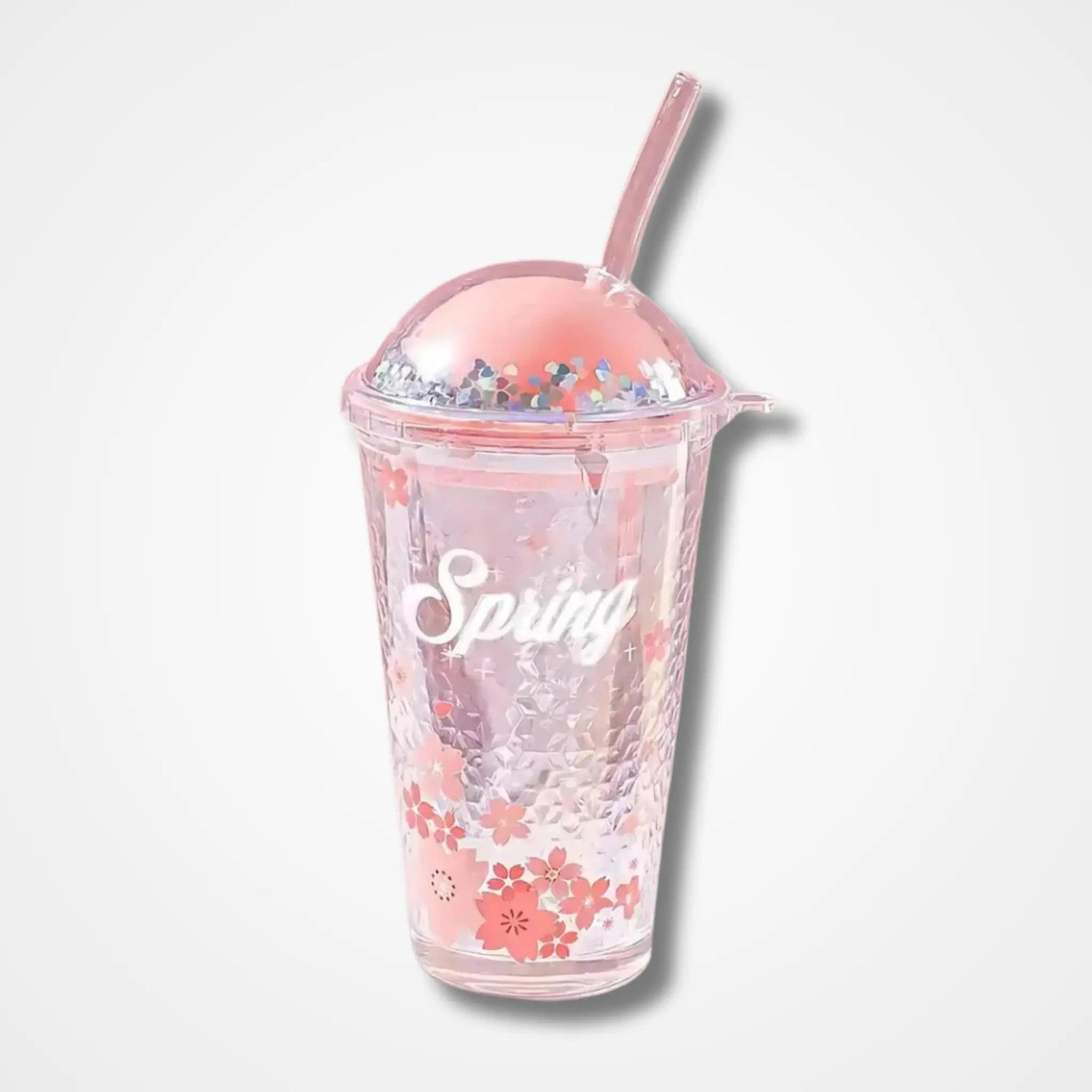 Premium Pink Flower Glass Tumbler - osbshop.pk