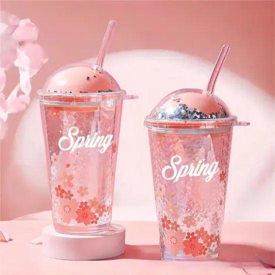 Premium Pink Flower Glass Tumbler - osbshop.pk
