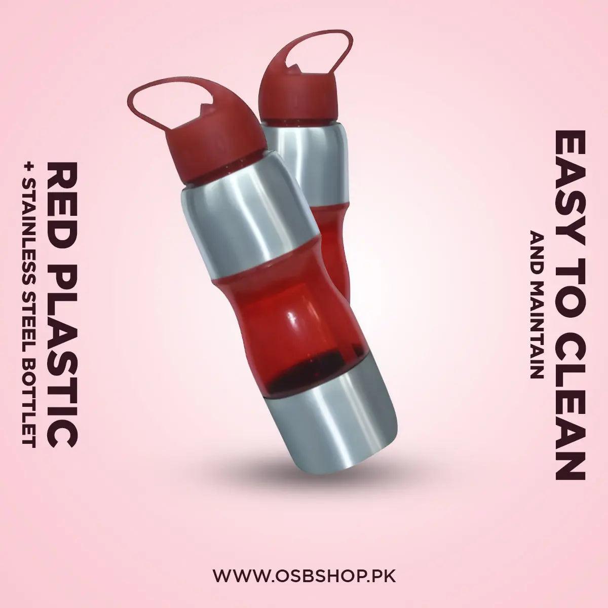 Red Plastic + Stainless Steel Bottle - osbshop.pk