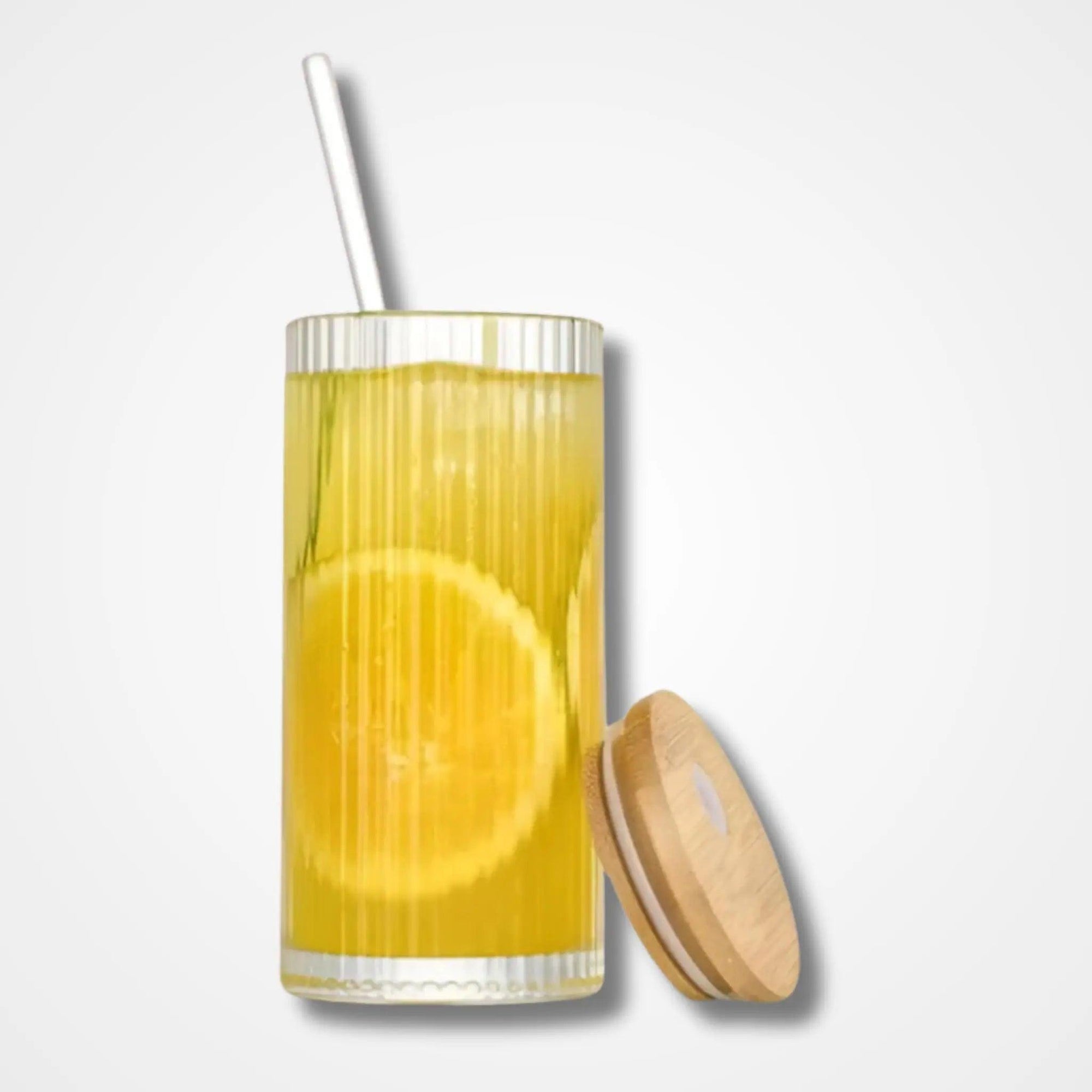 Ribbed glass tumbler with wooden lid One Stop Bazar