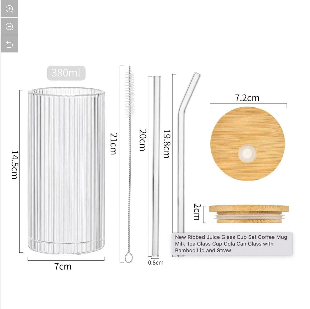 Ribbed glass tumbler with wooden lid One Stop Bazar