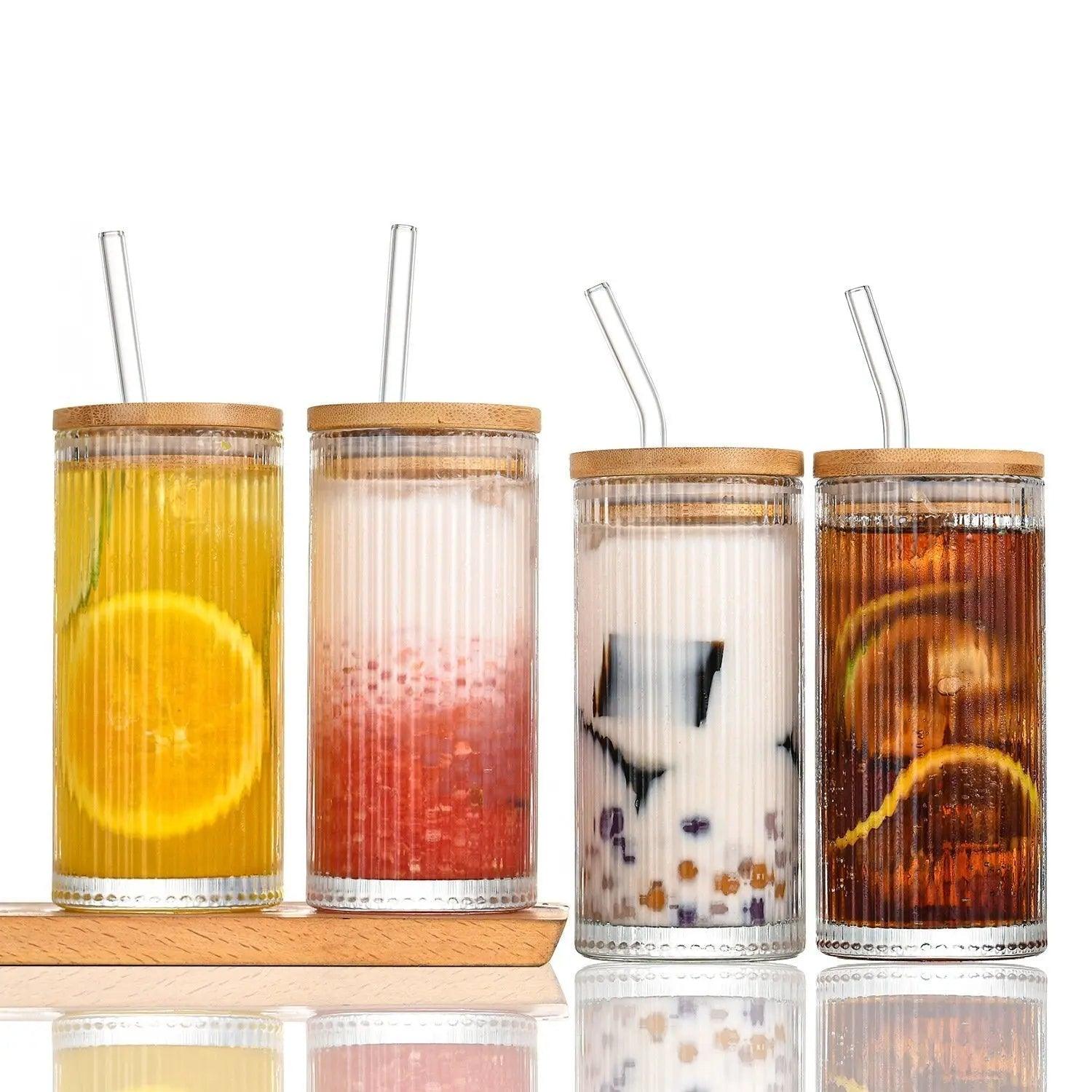 Ribbed glass tumbler with wooden lid One Stop Bazar