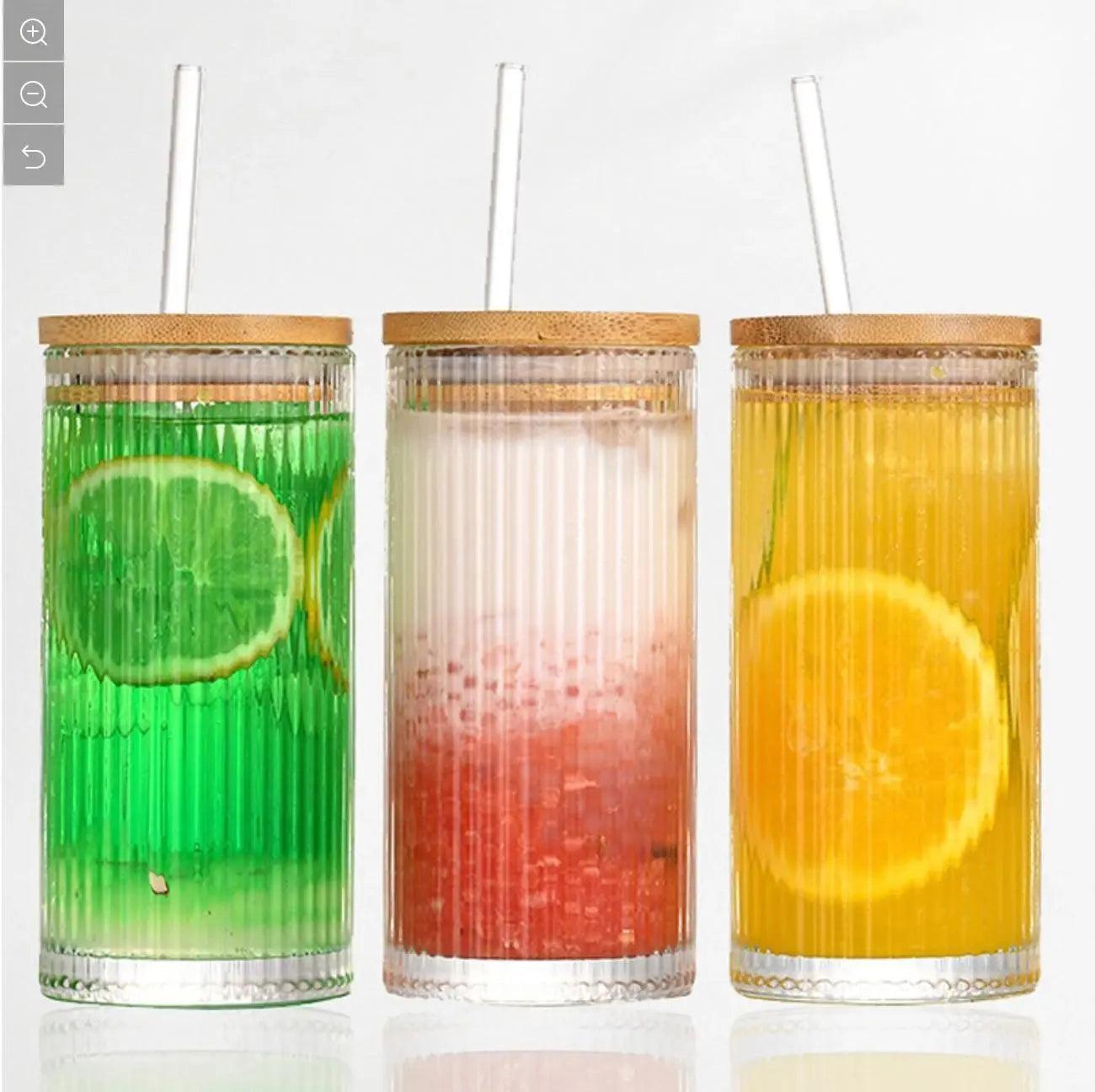 Ribbed glass tumbler with wooden lid One Stop Bazar