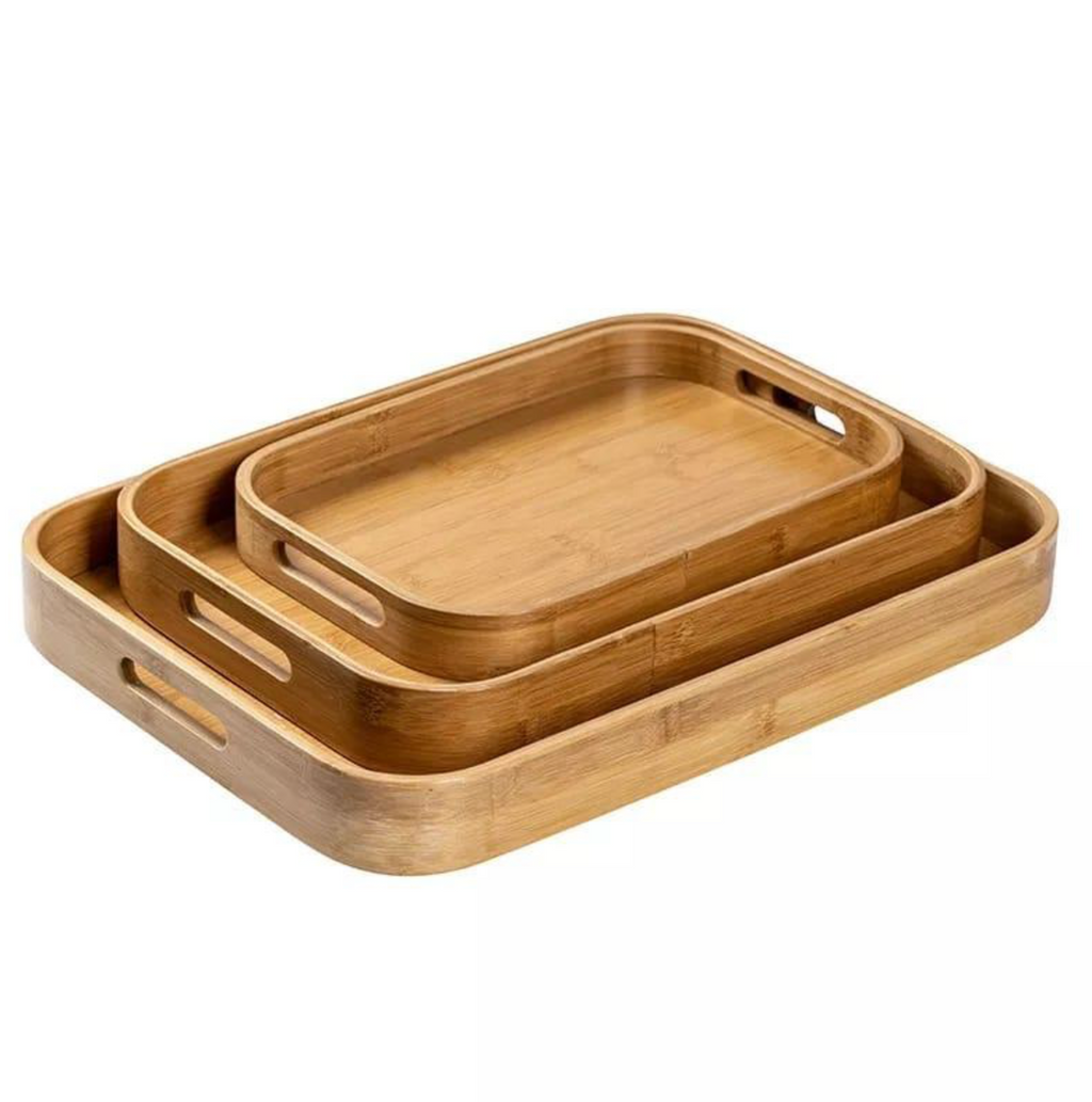 Wooden Bamboo Serving Tray With Handles osbshop.pk