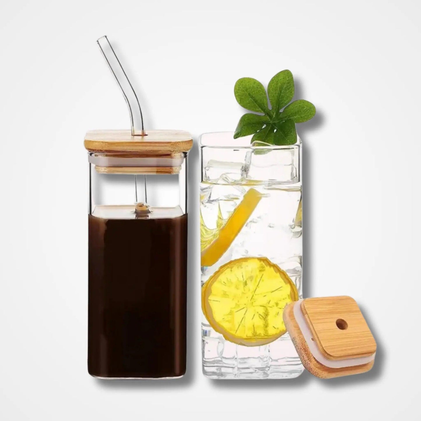 Square Glass Tumbler with Glass Straw