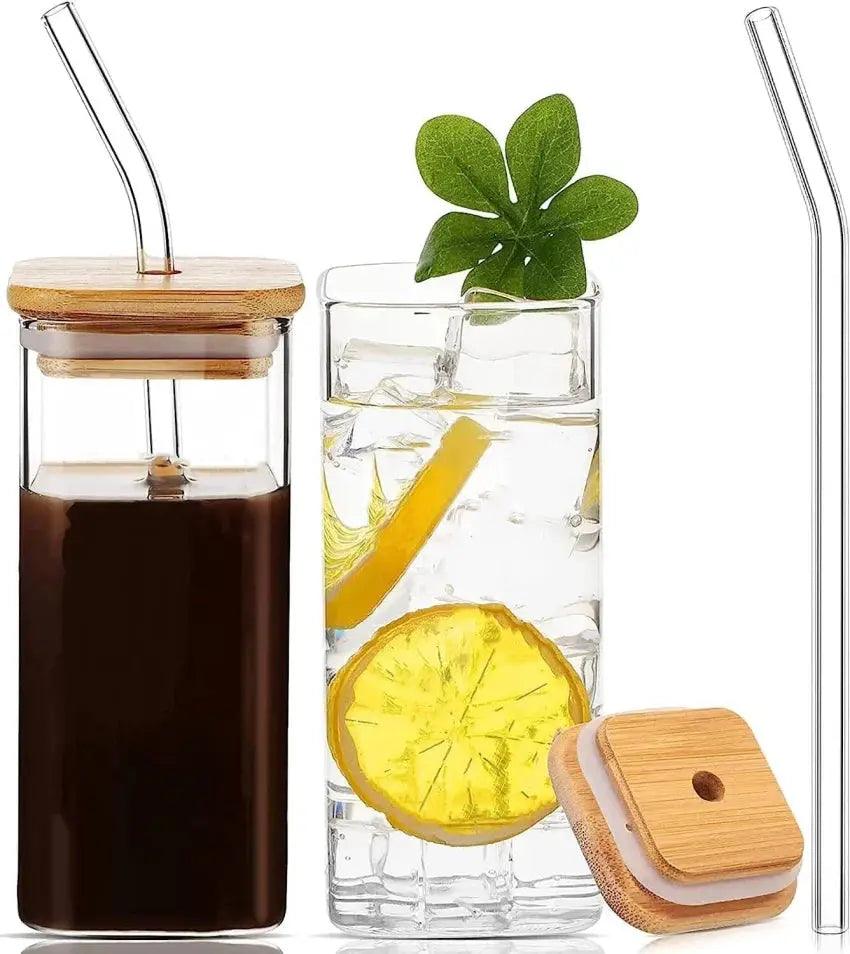 Square Glass Tumbler with Glass Straw - osbshop.pk