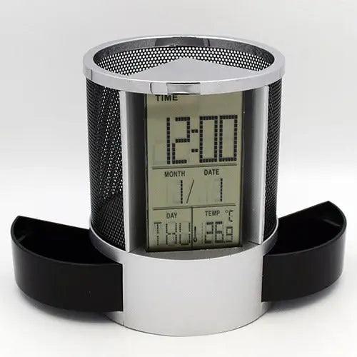 Table Clock + Pen Holder + LCD Display - osbshop.pk