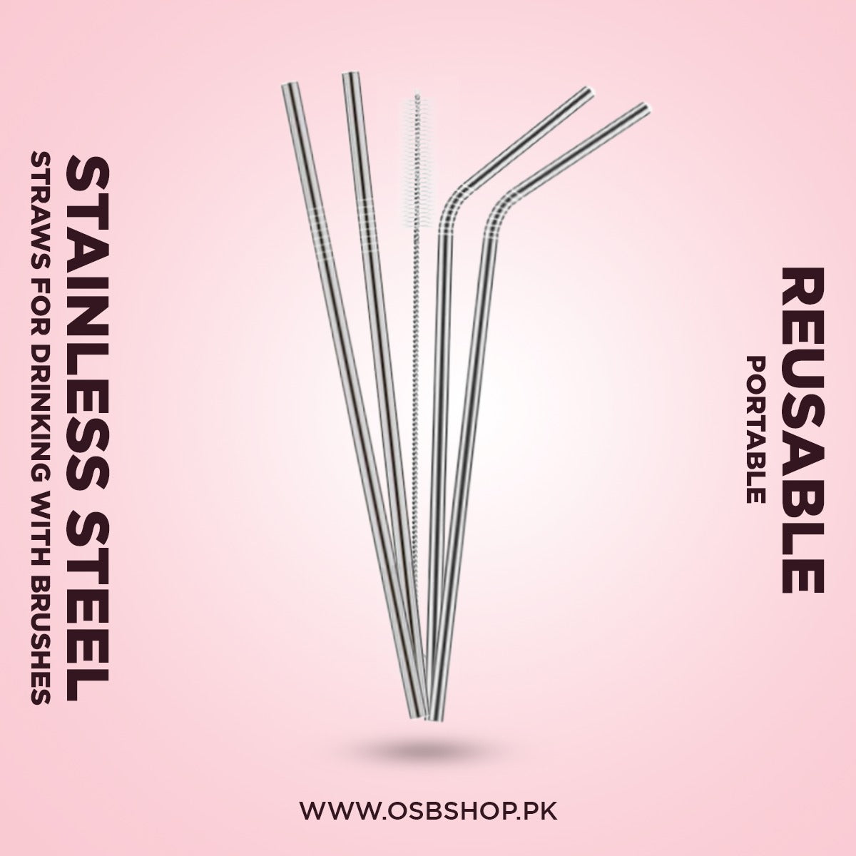 Stainless Steel Straws for Drinking with Brushes - osbshop.pk