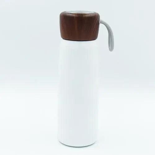 White Stainless Steel Bottle With Wooden Cap - osbshop.pk