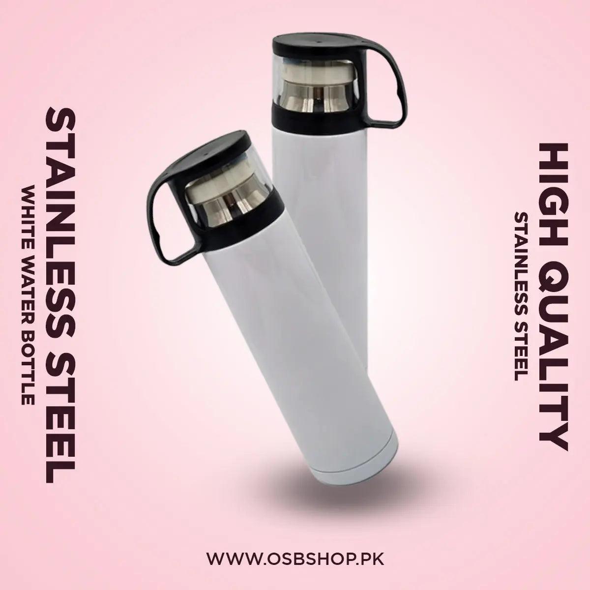 White Stainless Steel Water Bottle - osbshop.pk