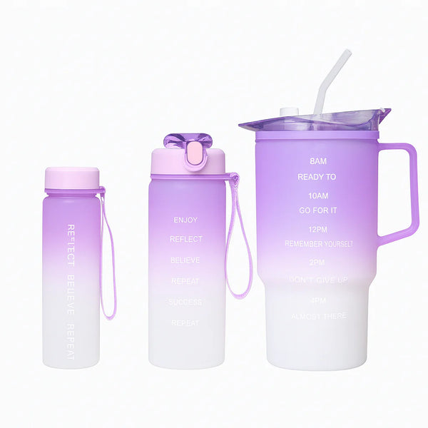 3-Piece Gradient Plastic Water Bottle Set