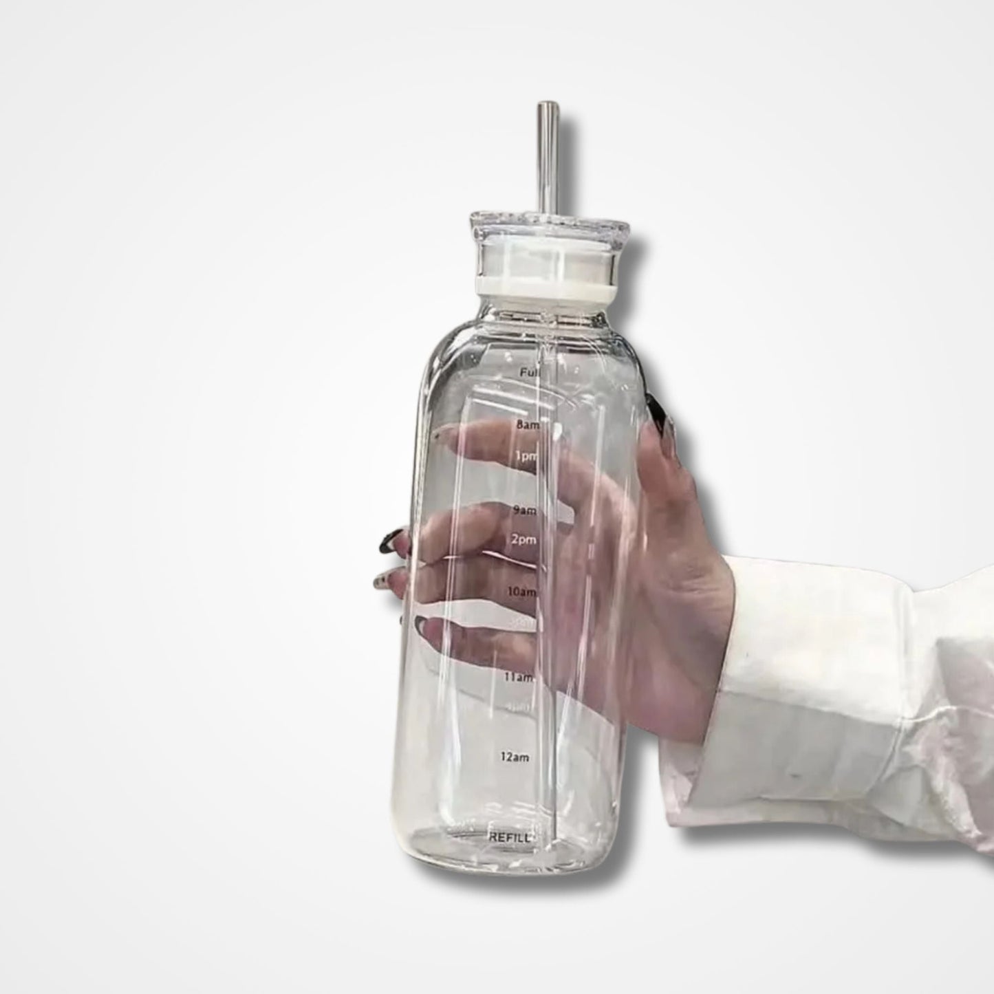 Transparent Glass Bottle with Straw