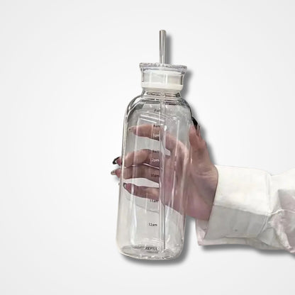 Transparent Glass Bottle with Straw