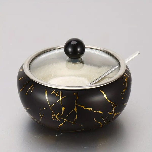 Stainless Steel Coffee Sugar Bowl With Spoon