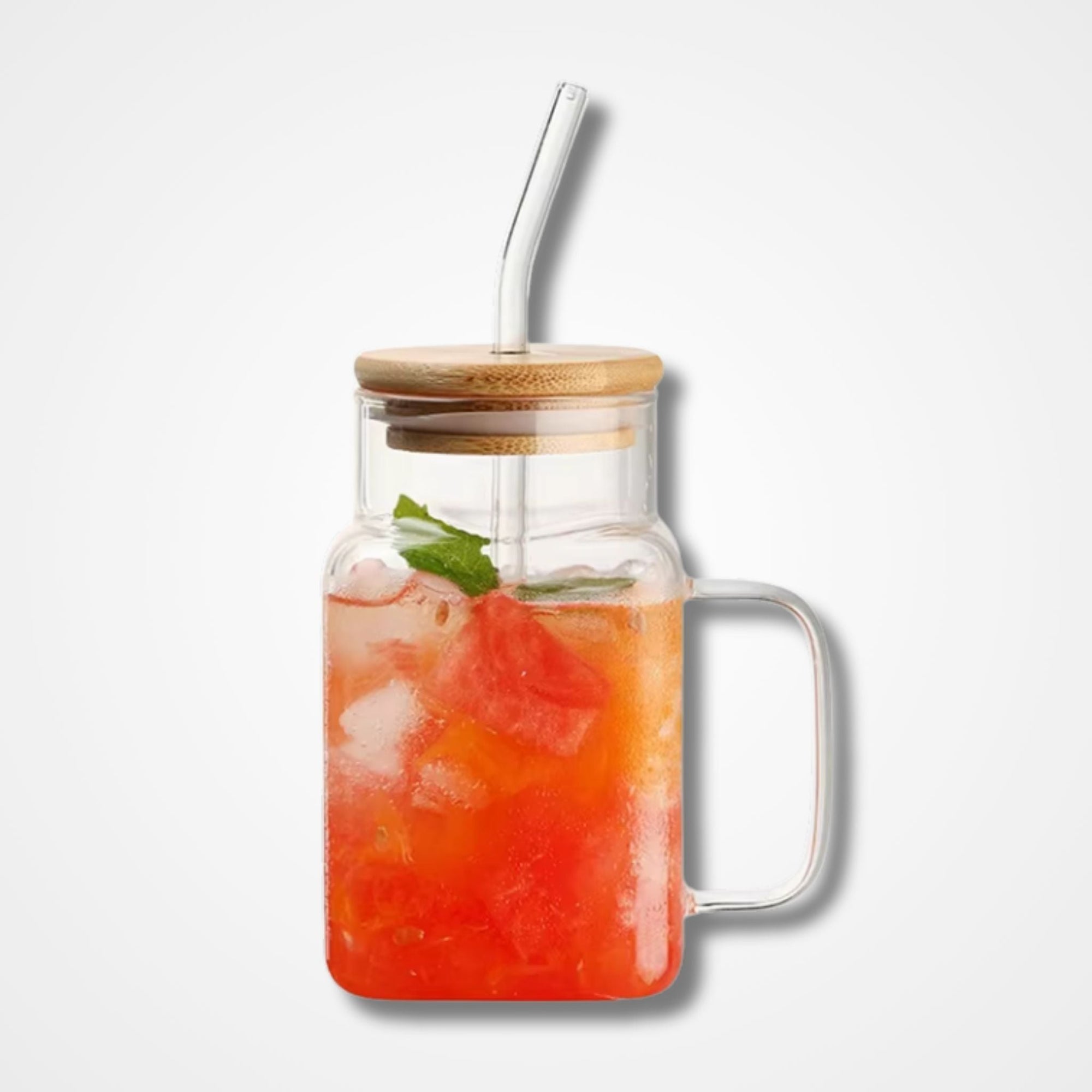 Glass Cup With Straw And Bamboo Lid osbshop.pk