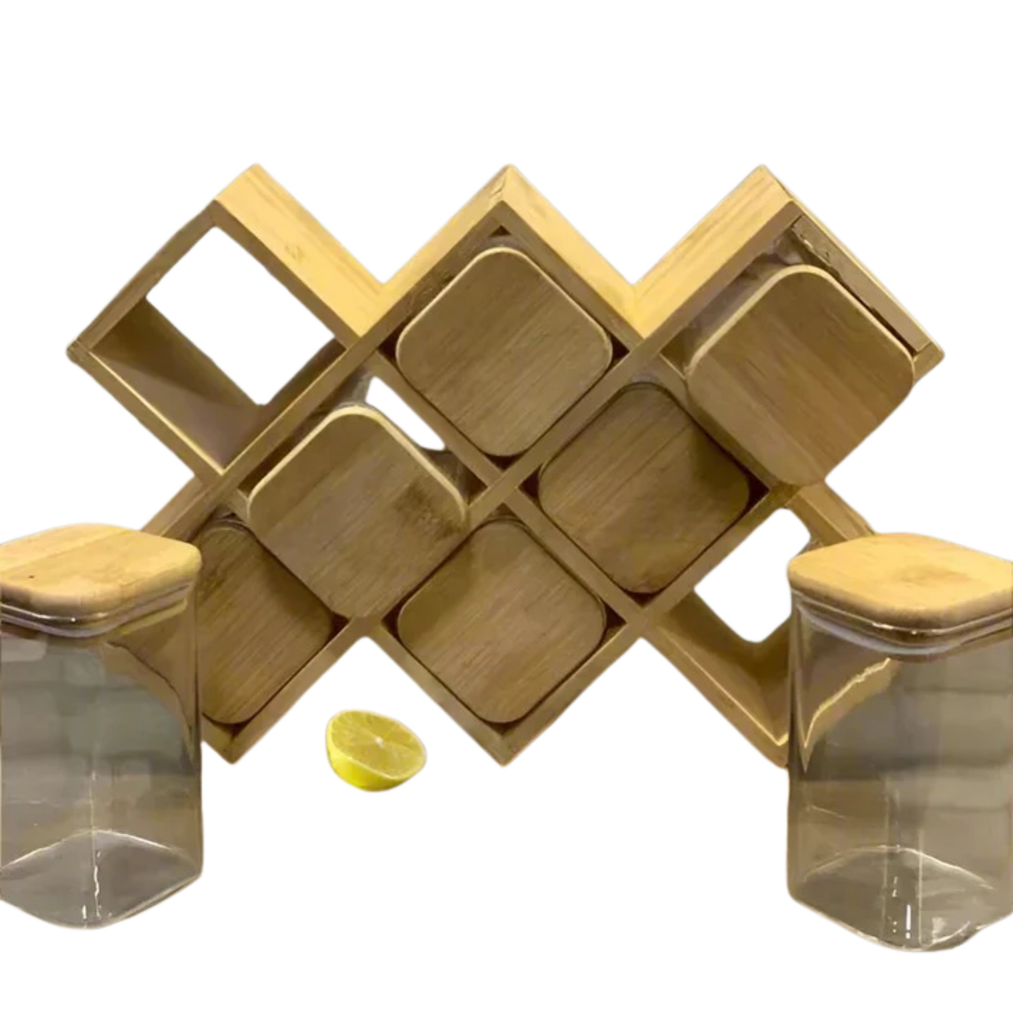 Bamboo Glass Storage Rack 8 Bottles osbshop.pk